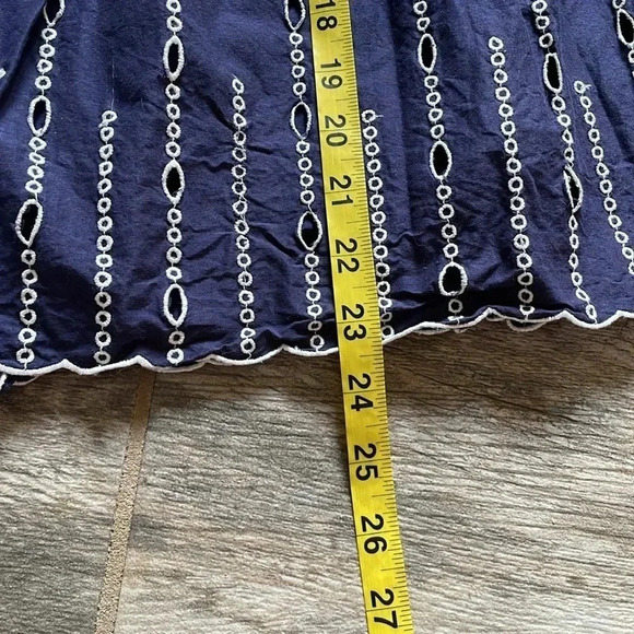 Moda International cotton A-lined skirt Navy & white embroidered details Size 8 - Picture 9 of 12